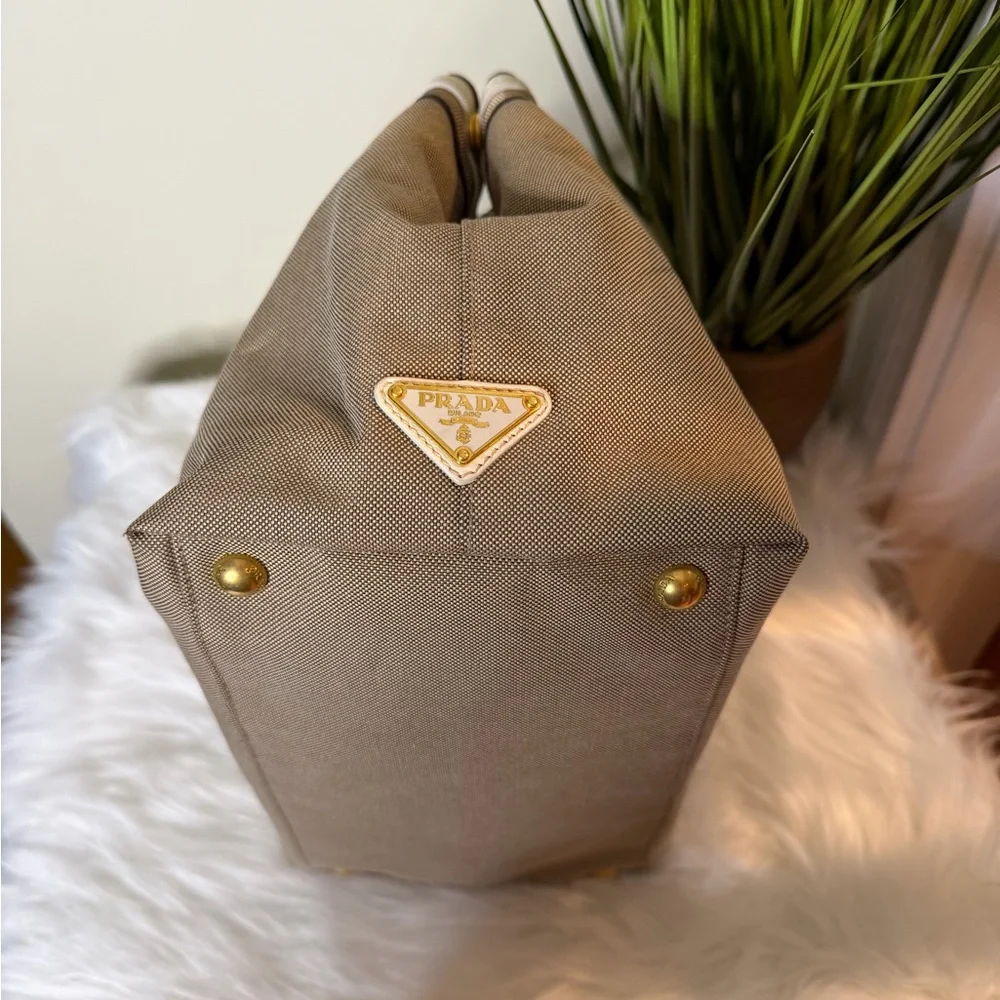 Prada Beige and Red Canvas Tote - Picture 4 of 8